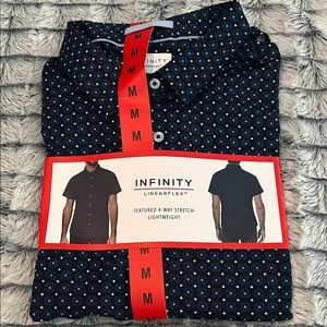 BNWT INFINITY Men’s Navy Geo Dot Short Sleeve Button-Down Shirt